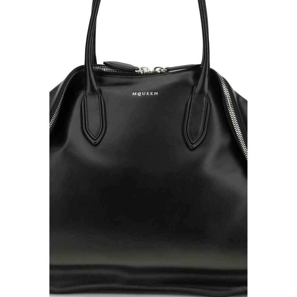 Alexander McQueen Manta Maxi Shoulder Bag, black leather, front view