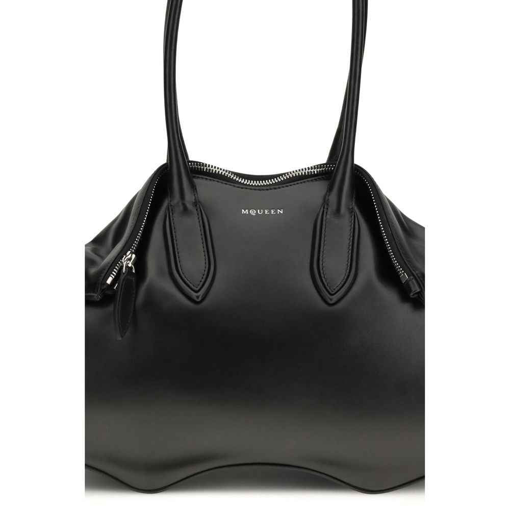 Alexander McQueen Manta Shoulder Bag in black leather, front view.