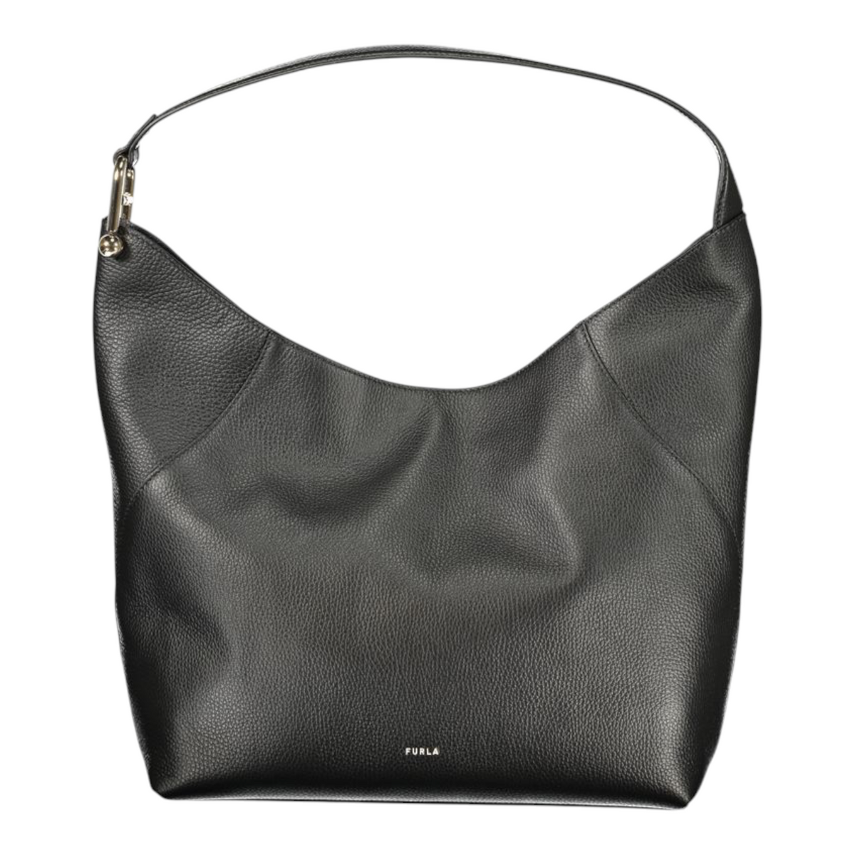 Bolso de hombro Furla Lara de XT & Co en piel negra granulada con cierre magnético y logo frontal