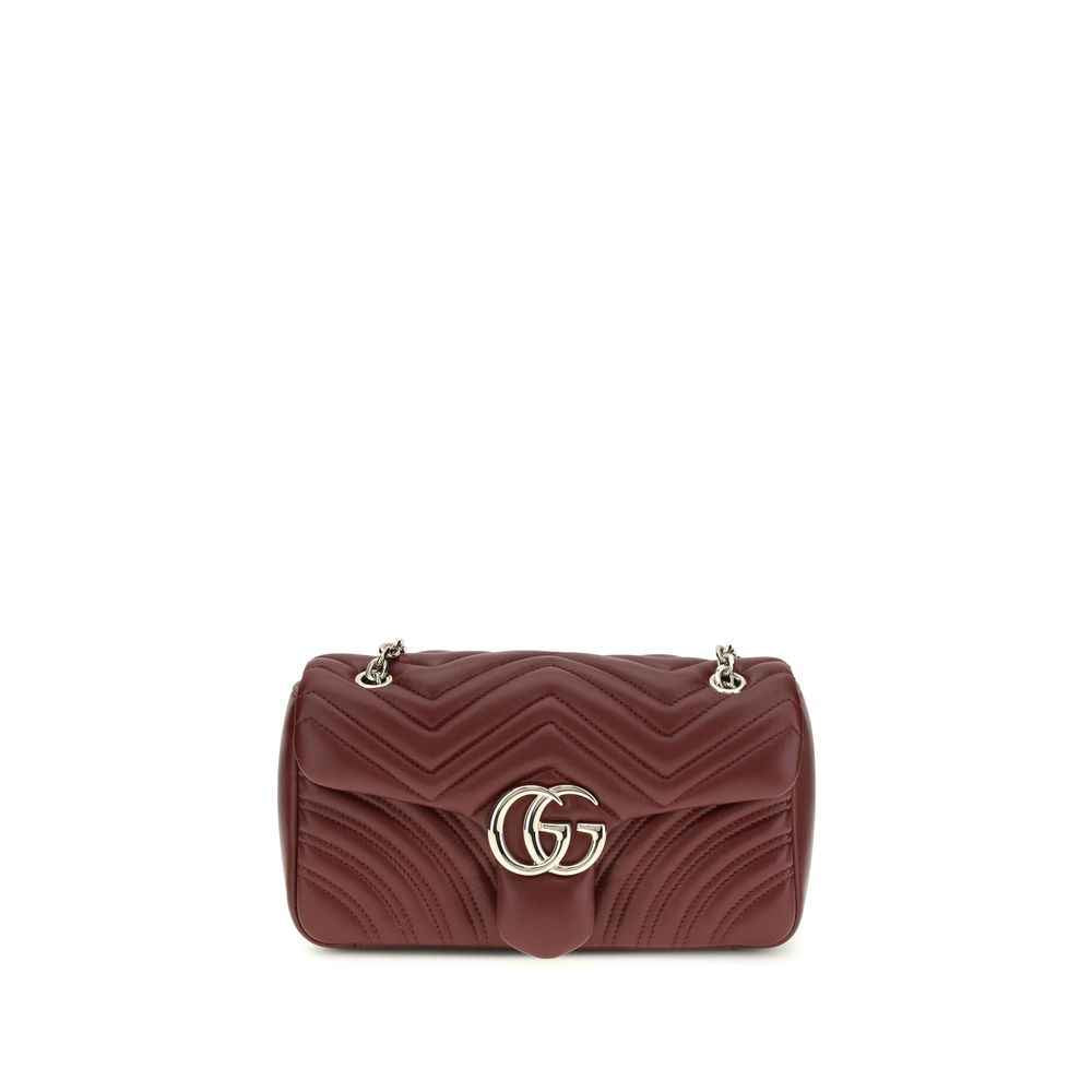 Gucci GG Marmont calf leather burgundy shoulder bag with gold hardware, front view