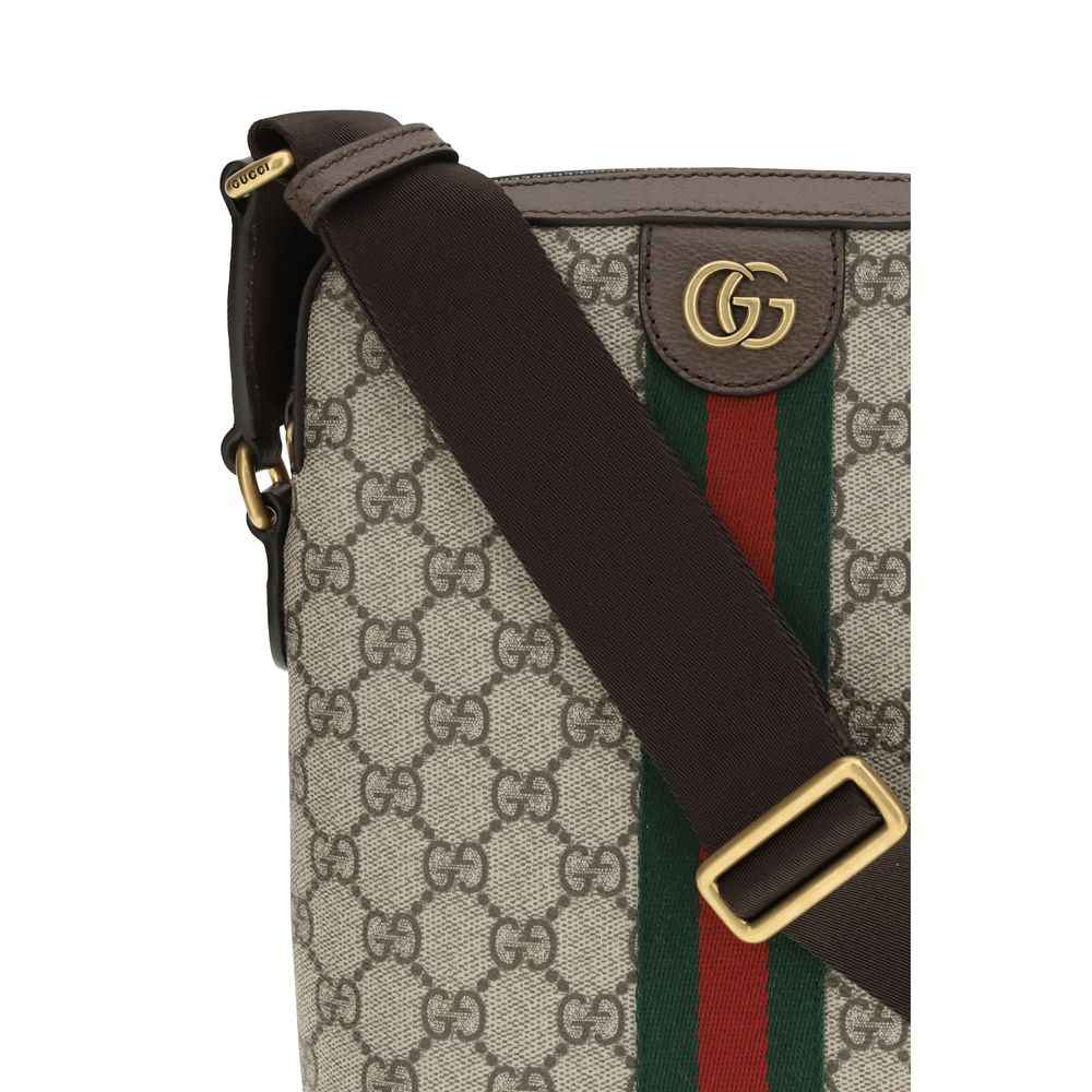 Gucci Medium Ophidia Messenger Shoulder Bag beige GG canvas with brown leather trim front view