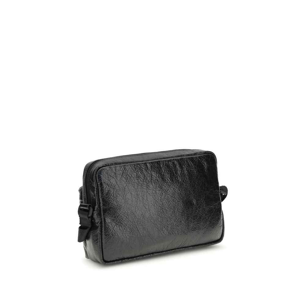 Balenciaga Explorer Shoulder Bag black leather front view.