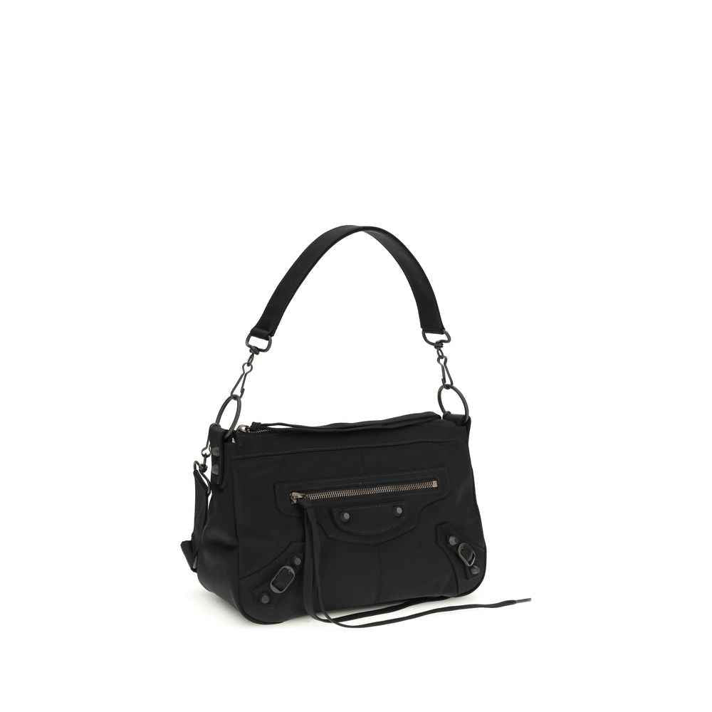 Balenciaga Le City Moto Small polyamide shoulder bag, black, front view