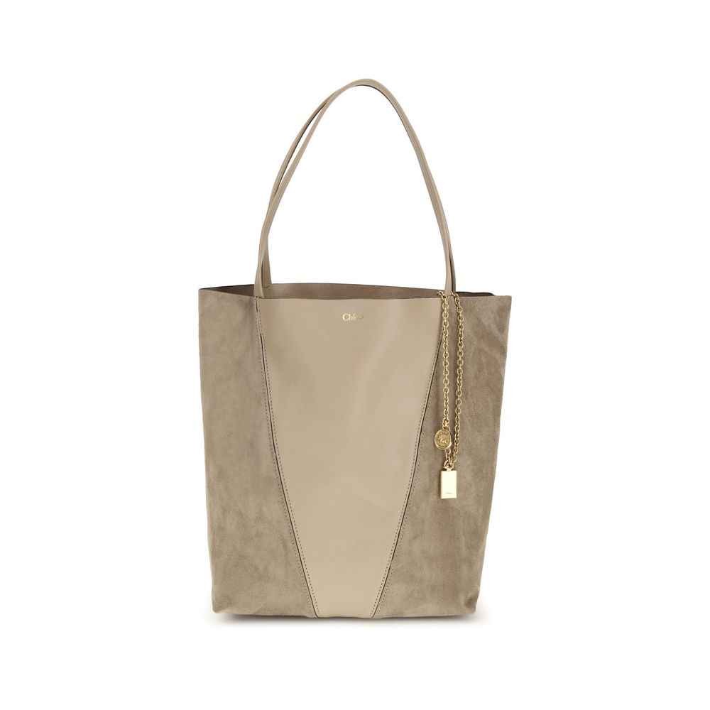 Chloé Bos Taurus shoulder bag, beige calf leather with suede panels, front view