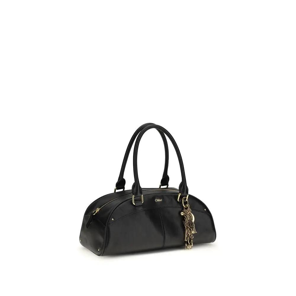 Chloé Bowling Handbag black leather satchel with gold-tone hardware three-quarter front view