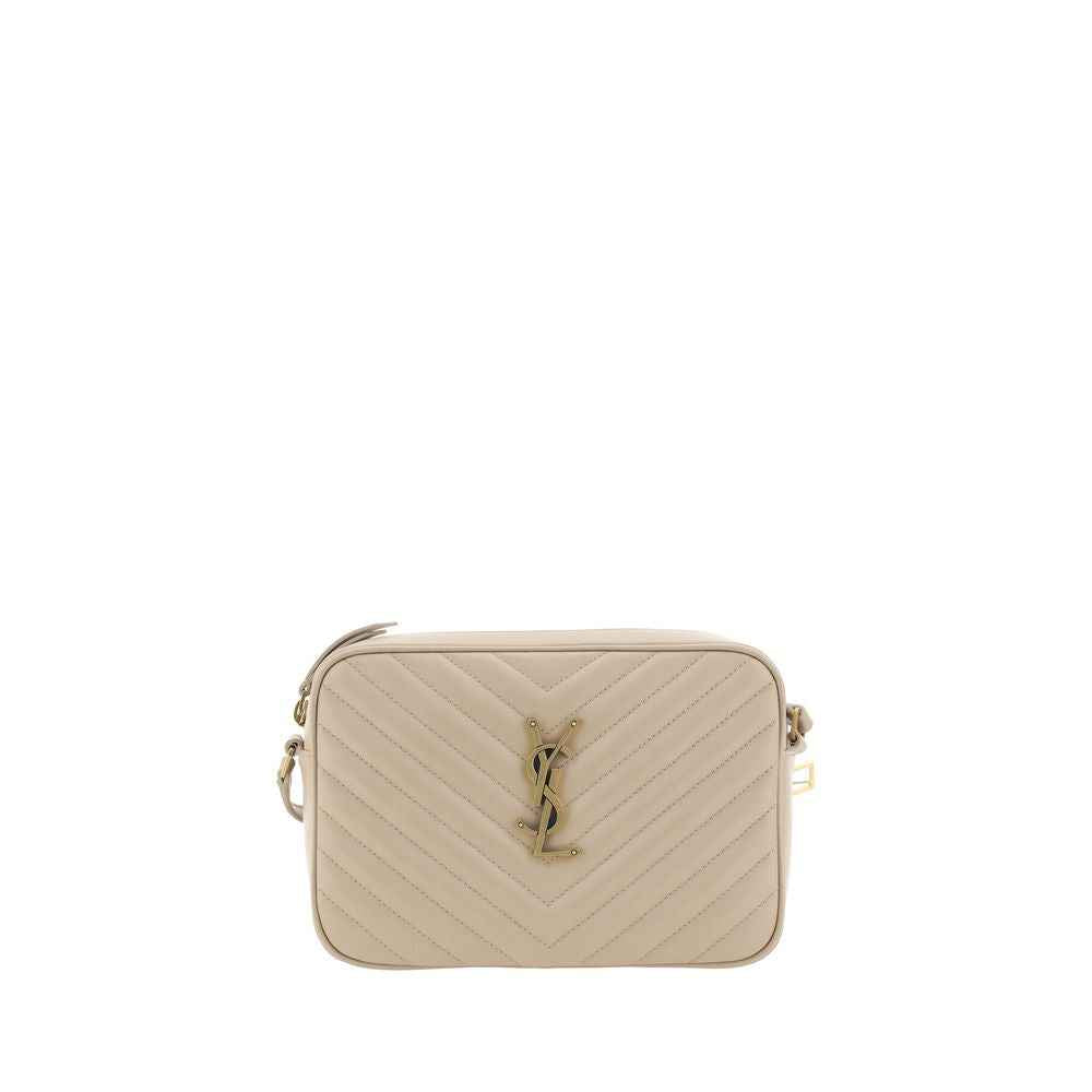 Saint Laurent Lou Camera Bag in beige quilted calfskin crossbody bag, front view