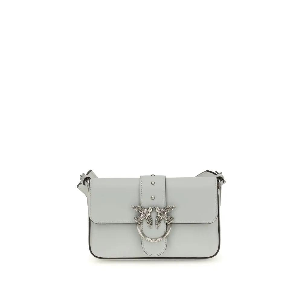 PINKO Bos Taurus shoulder bag, gray calf leather, front view.