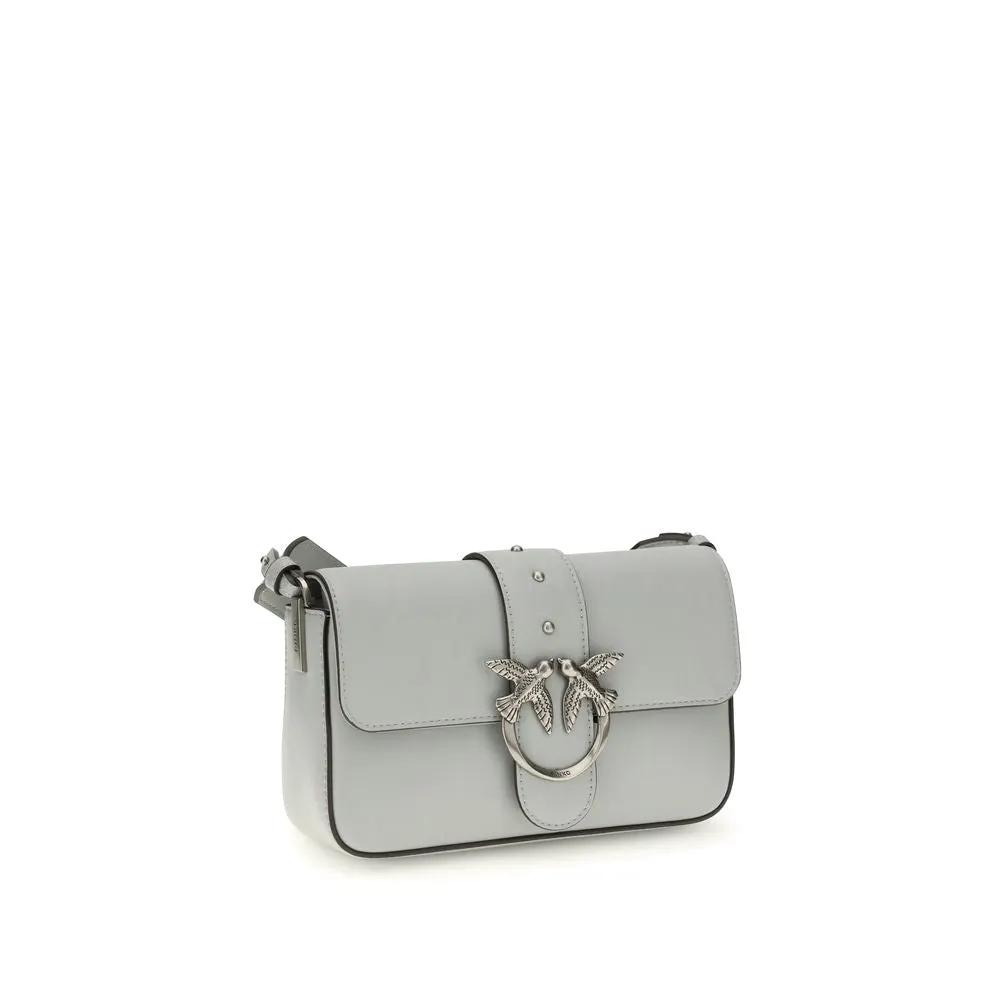 PINKO Bos Taurus gray calf leather shoulder bag front view