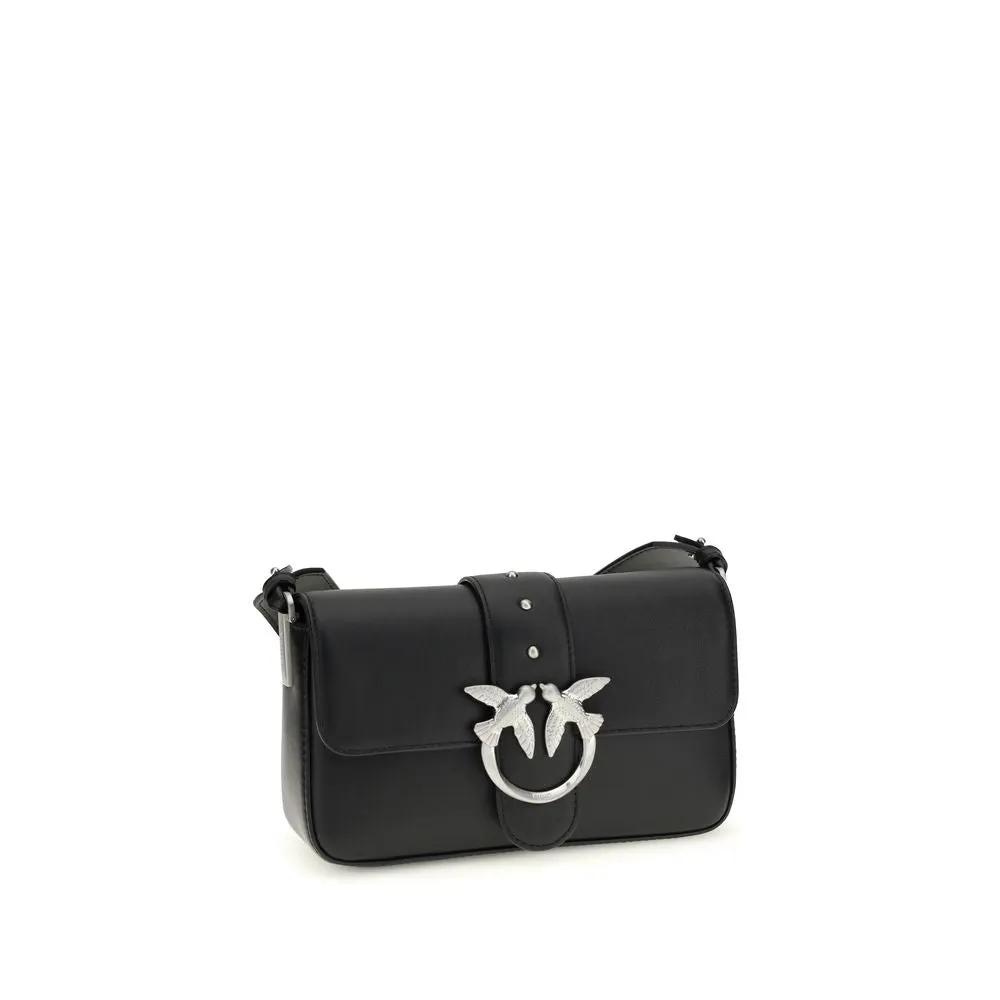 PINKO Bos Taurus black calf leather shoulder bag, front view