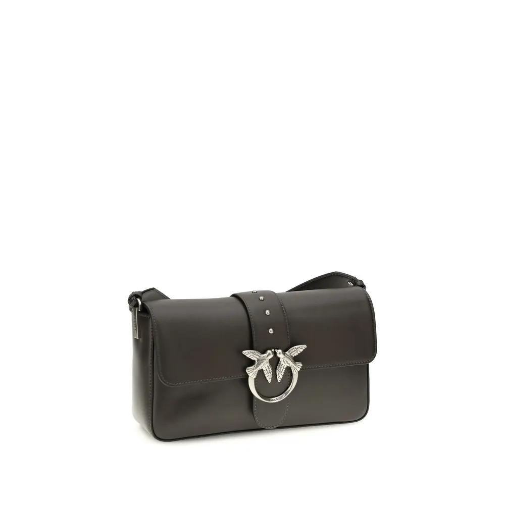 PINKO Bicolor Leather Shoulder Bag in gray leather, front view