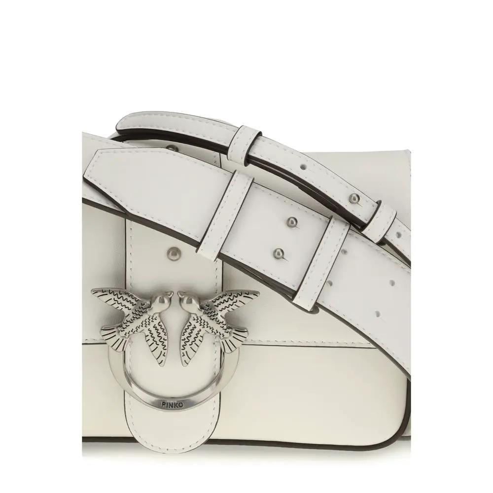 PINKO Bos Taurus shoulder bag in white calf leather, logo detail