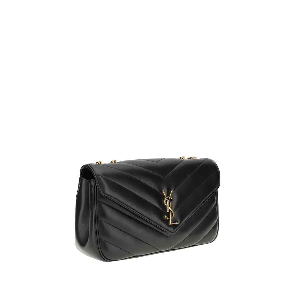 Saint Laurent Loulou Large Shoulder Bag black calf leather, front view