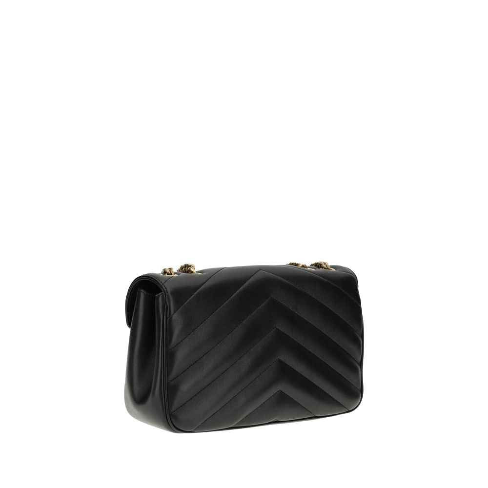Saint Laurent Loulou Large Shoulder Bag in black calf leather, front view