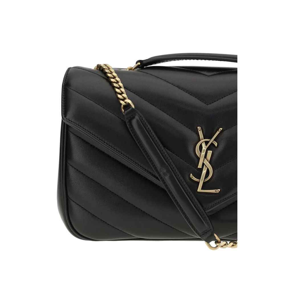 Saint Laurent Loulou Large Shoulder Bag in black calf leather, front view