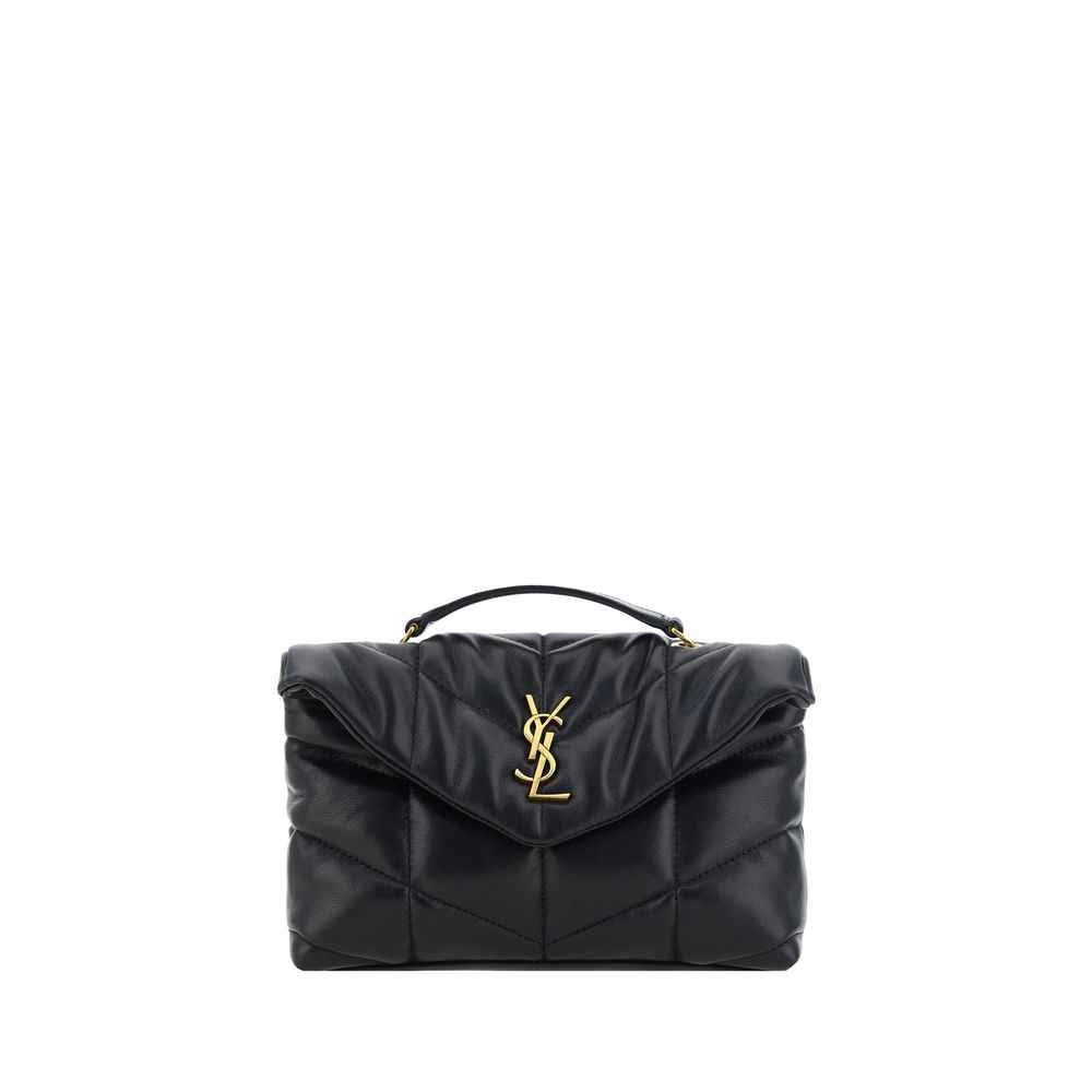 Saint Laurent Puffer Toy Shoulder Bag in black quilted leather front view