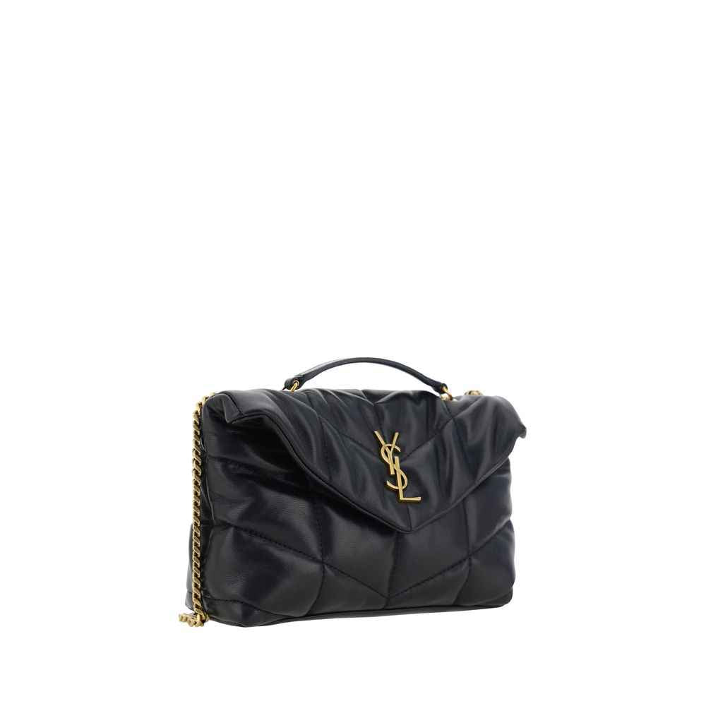 Saint Laurent Puffer Toy black quilted leather shoulder bag YSL logo front view