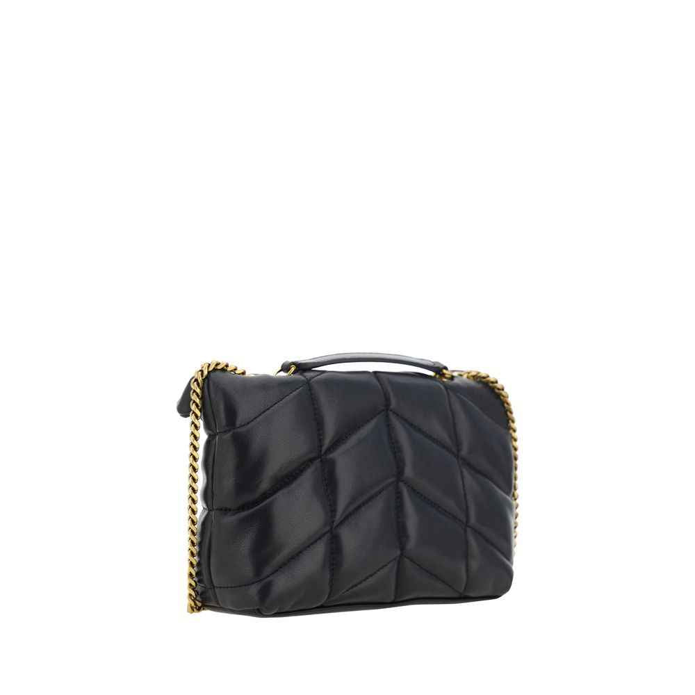 Saint Laurent Puffer Toy shoulder bag, black quilted leather with gold chain strap, front view