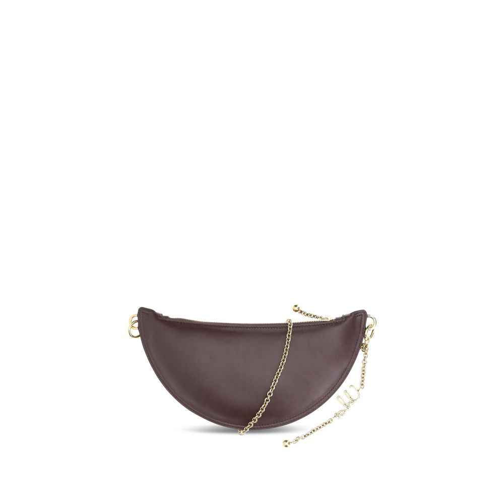 Chloé Ovis Aries shoulder bag in brown lamb leather with gold chain, front view.