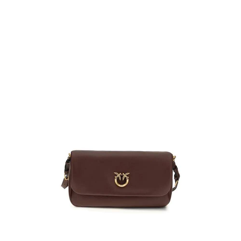 PINKO Bos Taurus brown calf leather shoulder bag front view