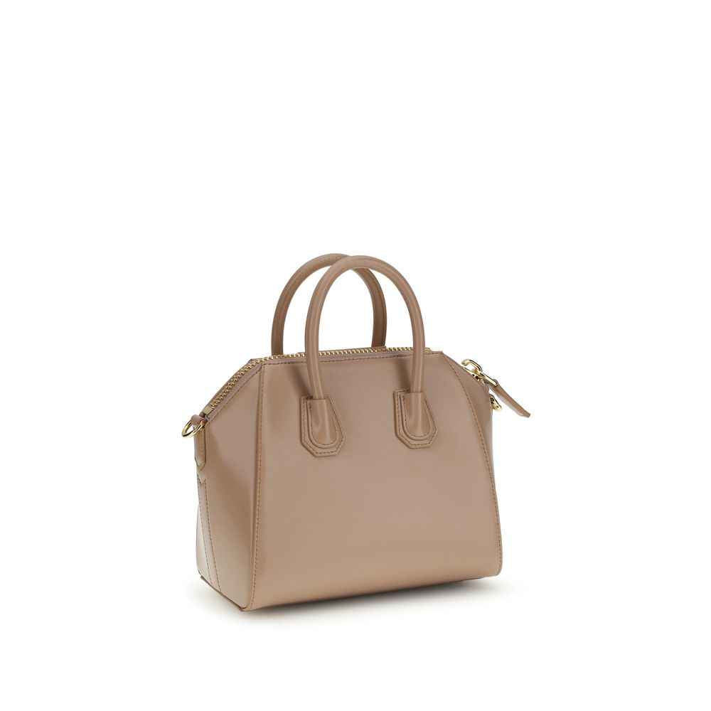 Givenchy Mini Antigona beige calf leather handbag with gold-tone hardware, top-handle satchel, front view