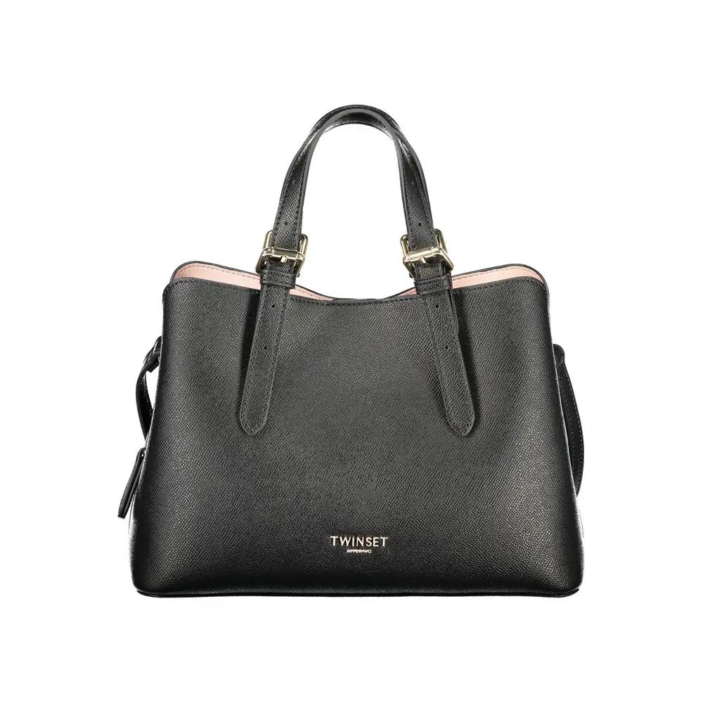 Twinset Nero black polyurethane top-handle handbag front view