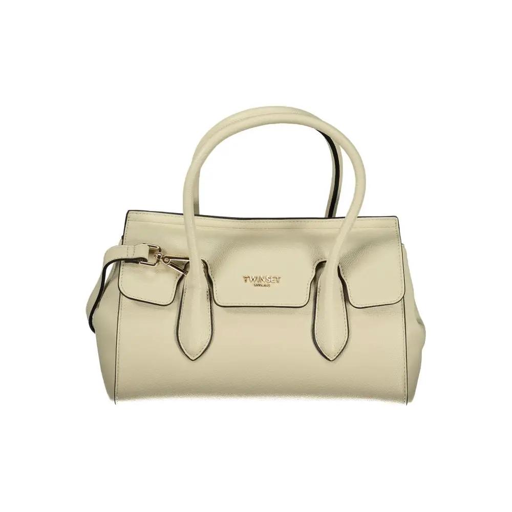 Twinset beige leather tote bag with top handles front view