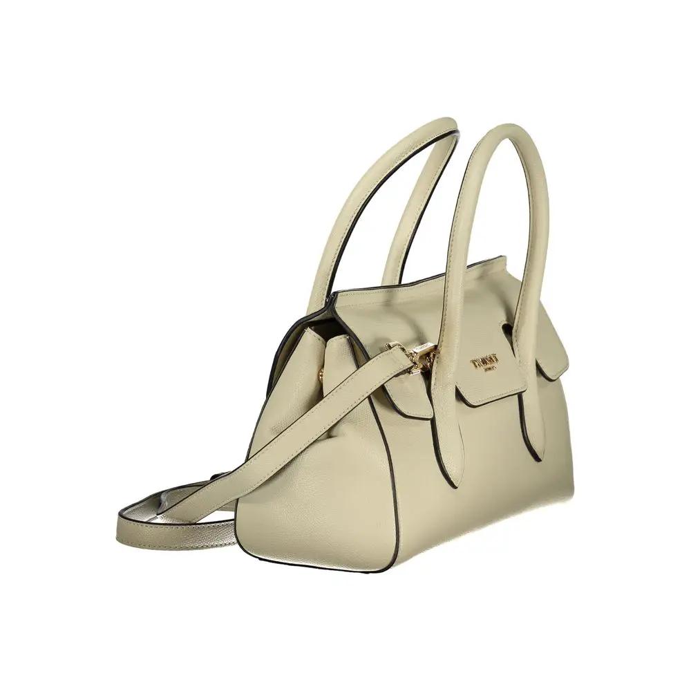 Twinset Beige Women Tote, beige leather tote with black trim and gold hardware, three-quarter front view