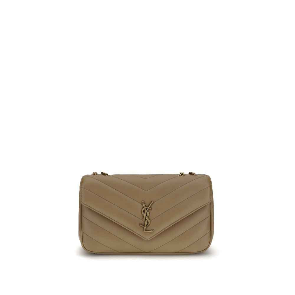 Saint Laurent LouLou Medium Shoulder Bag beige calf leather front view