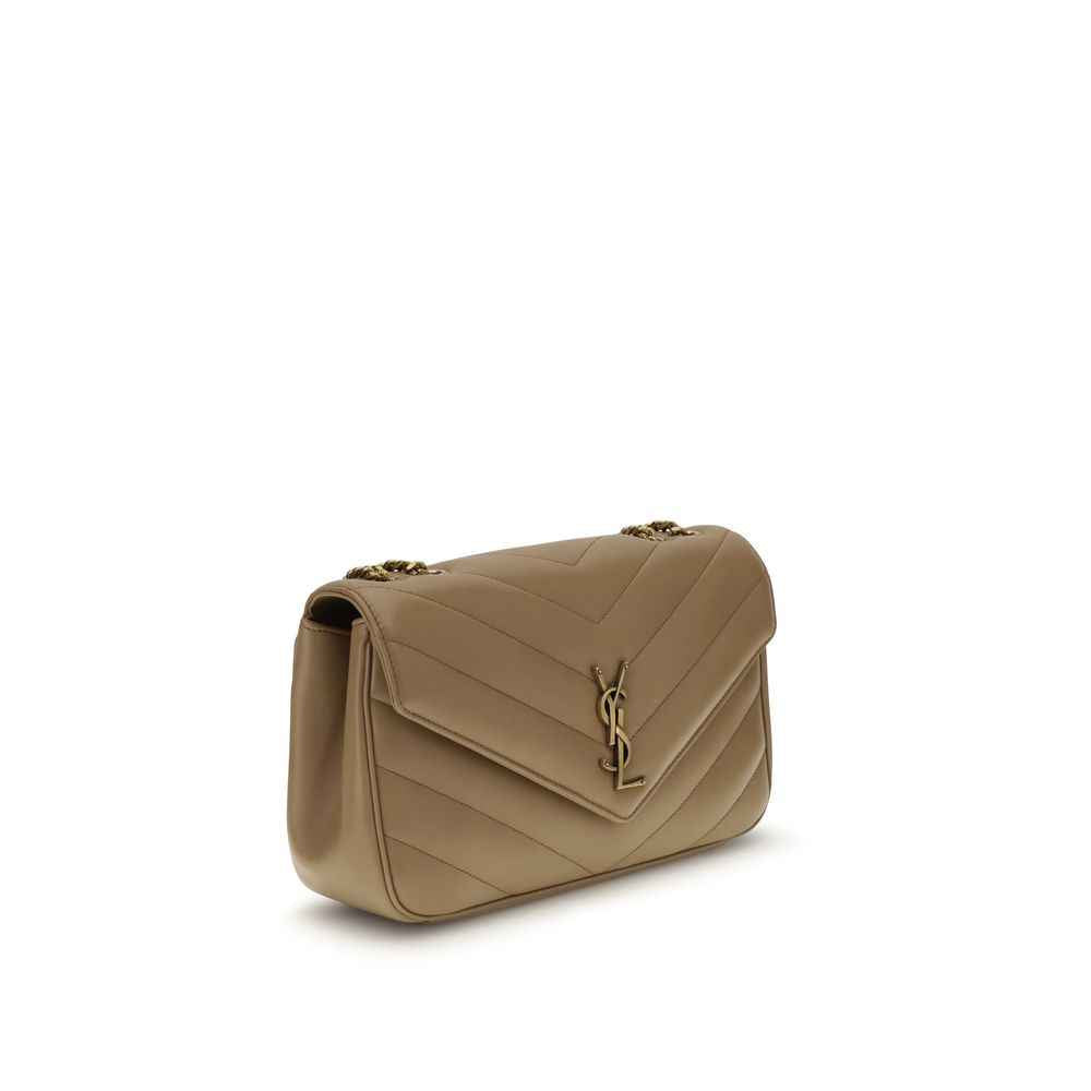 Saint Laurent LouLou beige calf leather shoulder bag three-quarter front view