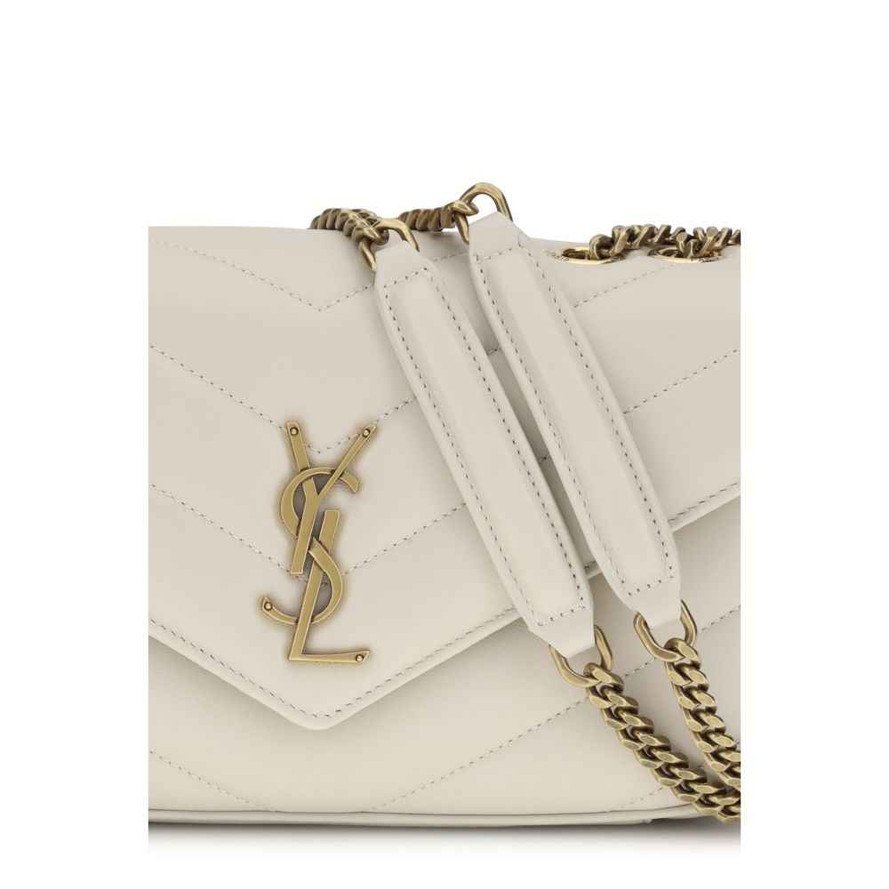 Saint Laurent LouLou Small Shoulder Bag cream quilted leather with gold-tone YSL logo, front view