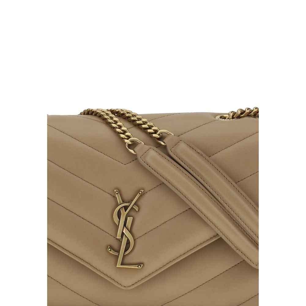 Saint Laurent LouLou Medium Shoulder Bag, beige calf leather with chain strap, front view