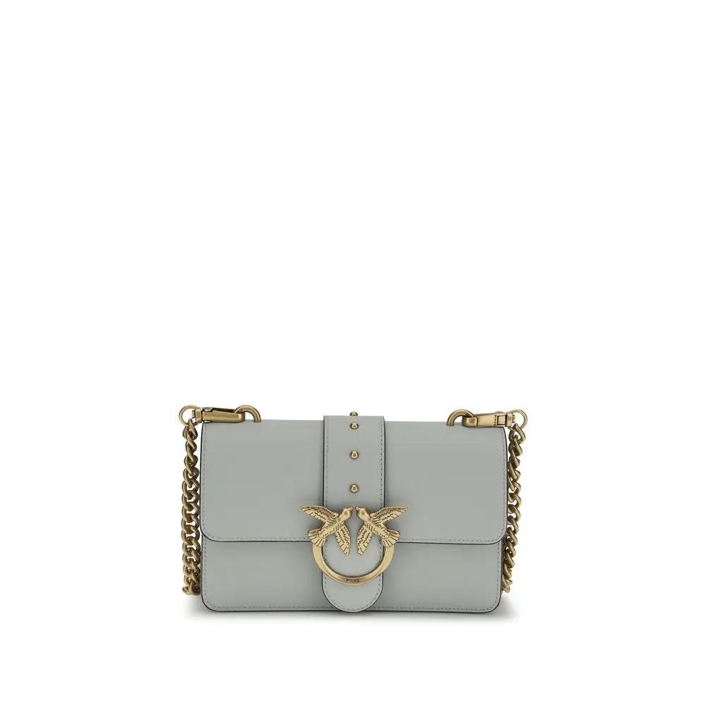 PINKO Bos Taurus gray calf leather shoulder bag front view