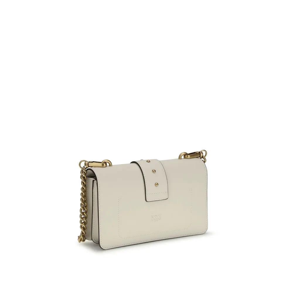 PINKO Bos Taurus shoulder bag beige calf leather, chain strap, three-quarter view