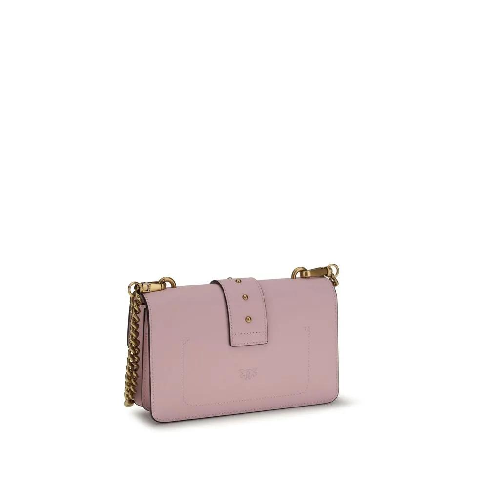 PINKO Bos Taurus shoulder bag, pale pink calf leather, front view.
