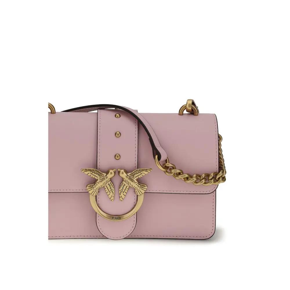 PINKO Bos Taurus calf leather pink shoulder bag with gold-tone hardware front view