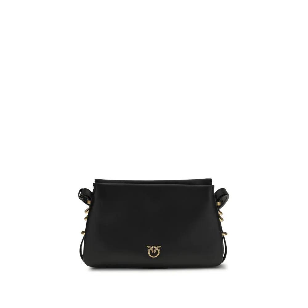 PINKO Bos Taurus black calf leather shoulder bag front view