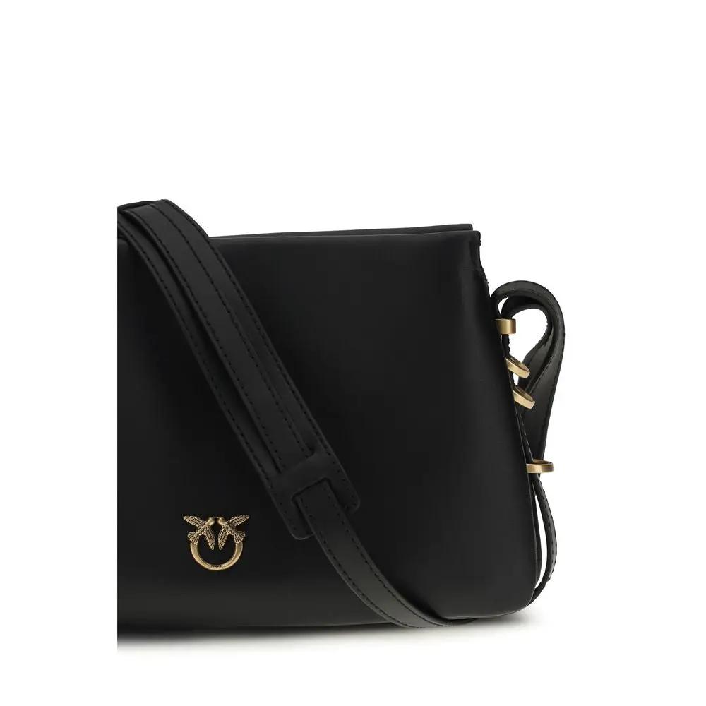 PINKO Bos Taurus shoulder bag, black calf leather with gold-tone hardware, side view