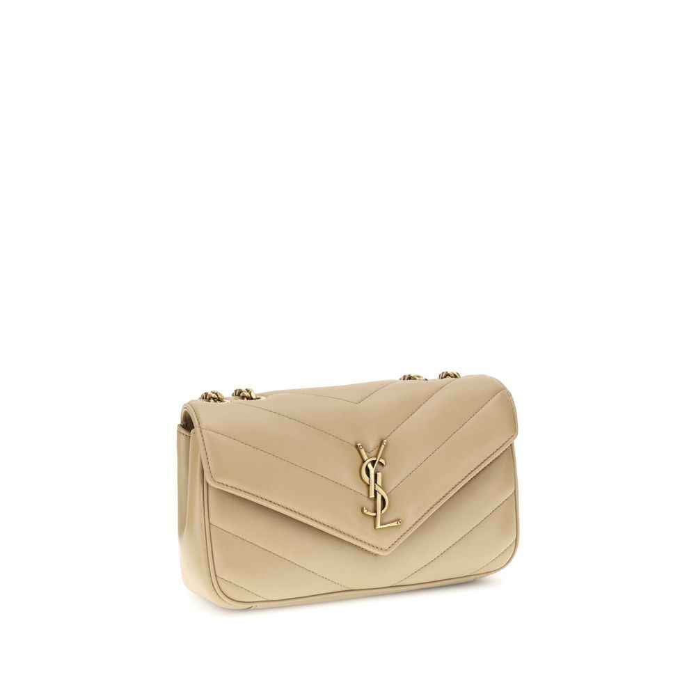 Saint Laurent Loulou Small Shoulder Bag, beige leather, front view