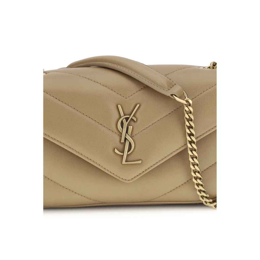 Saint Laurent Loulou Toy beige leather shoulder bag, chain strap, front view