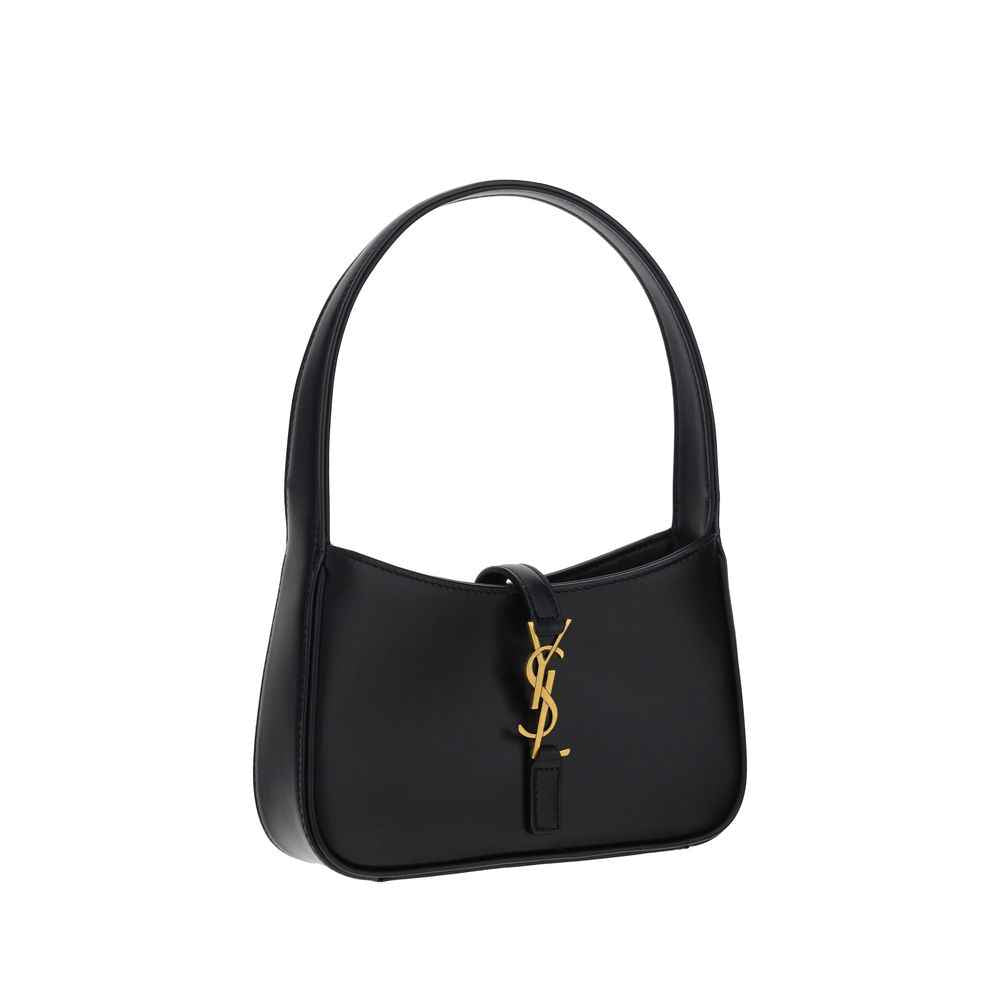 Saint Laurent Le 5 à 7 Mini Hobo bag, black leather, gold-tone YSL logo, front view