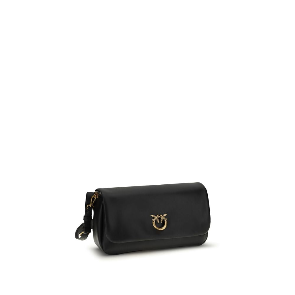 PINKO Baguette Soft shoulder bag in black leather, front view