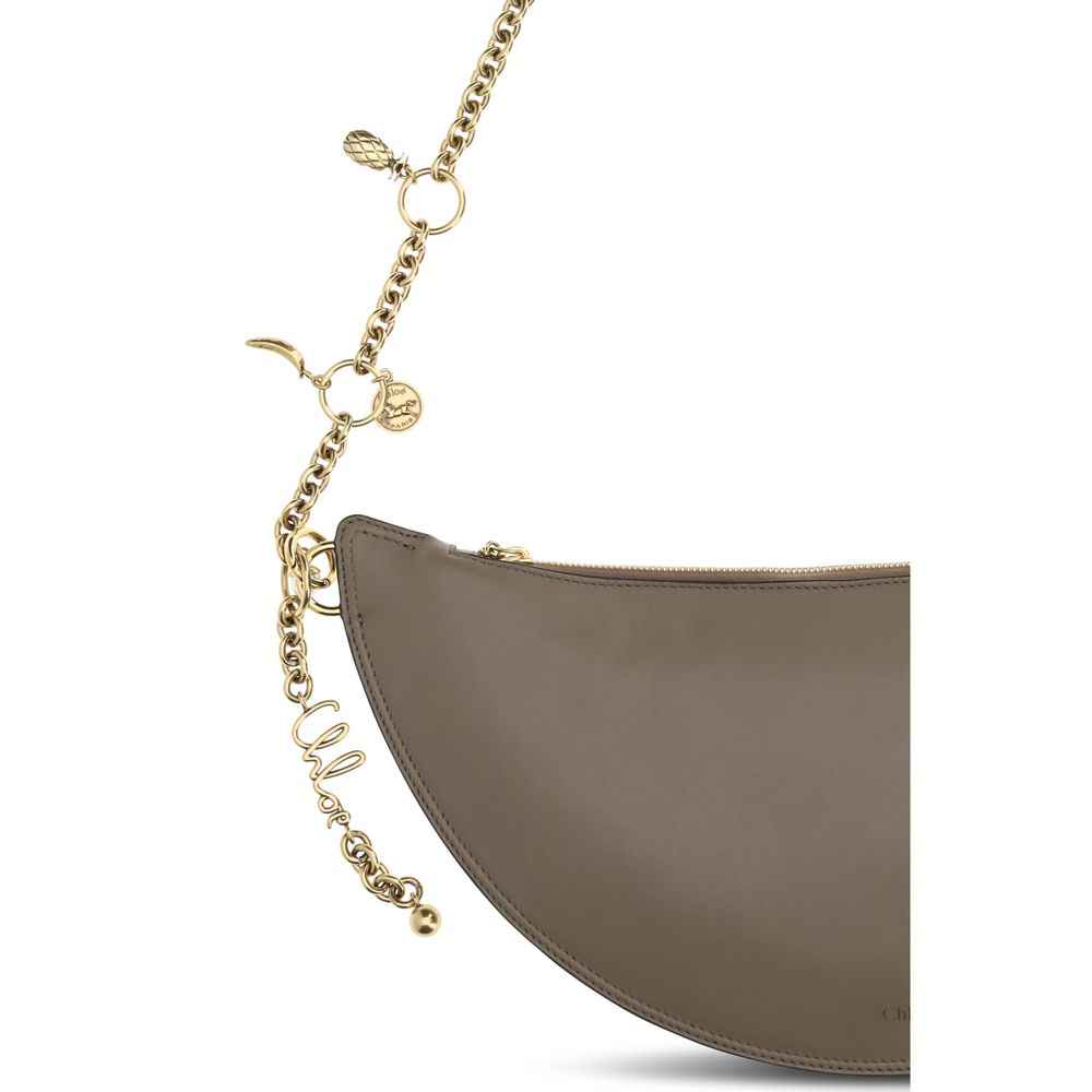 Chloé Icons Shoulder Bag, gray calf leather, chain strap, front view