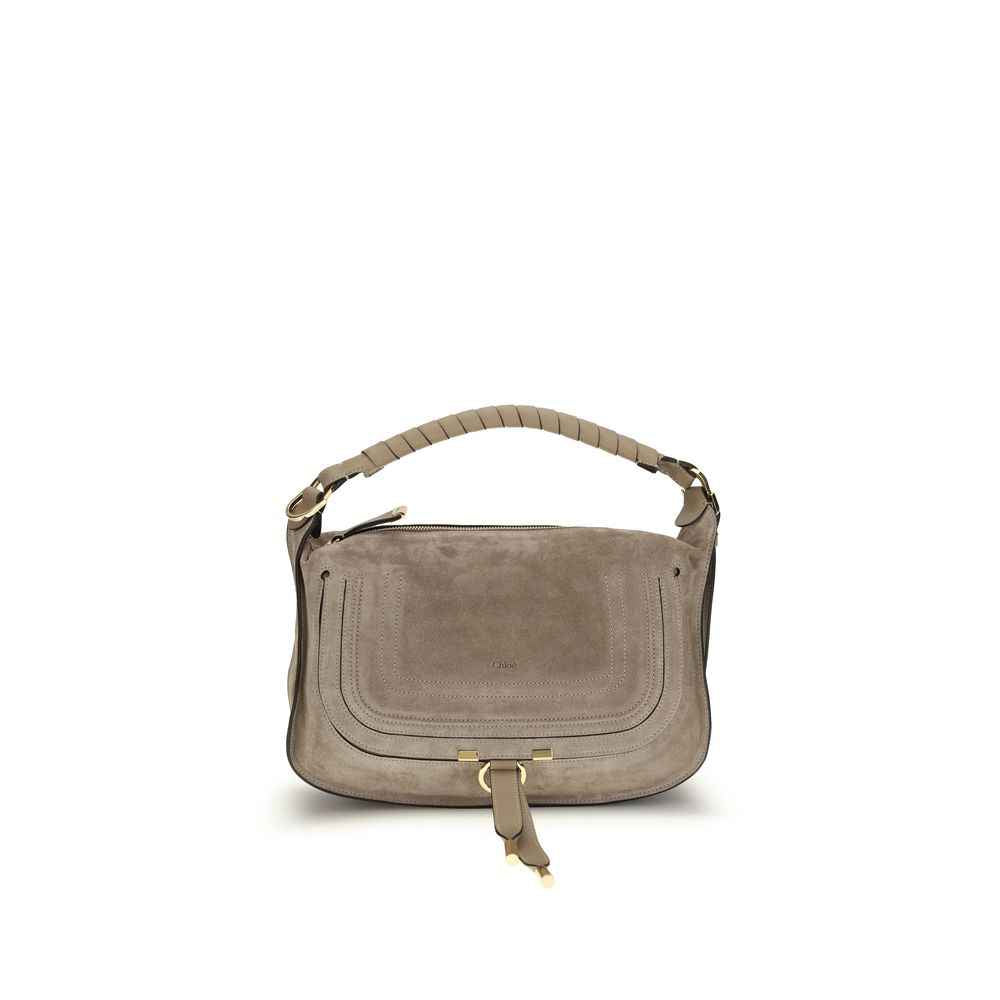 Chloé Small Marcie Shoulder Bag, taupe suede, front view
