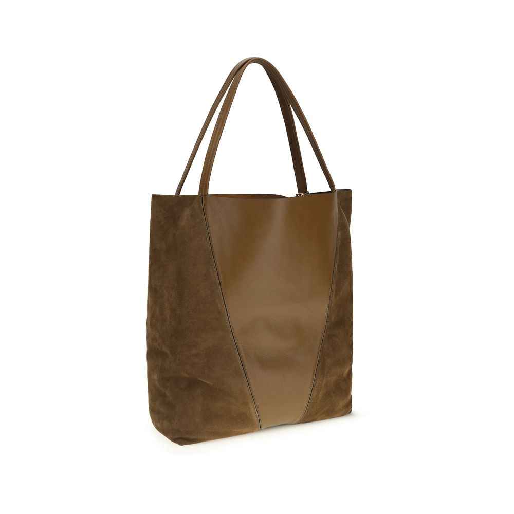 Chloé Spin Tote, brown calf leather with suede panels, tote bag, front view