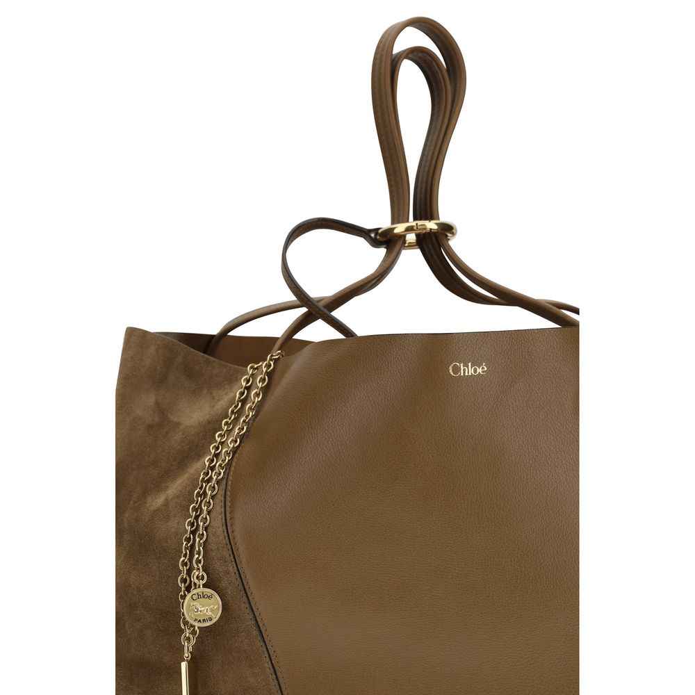 Chloé Spin Tote, brown leather and suede, tote bag, front view