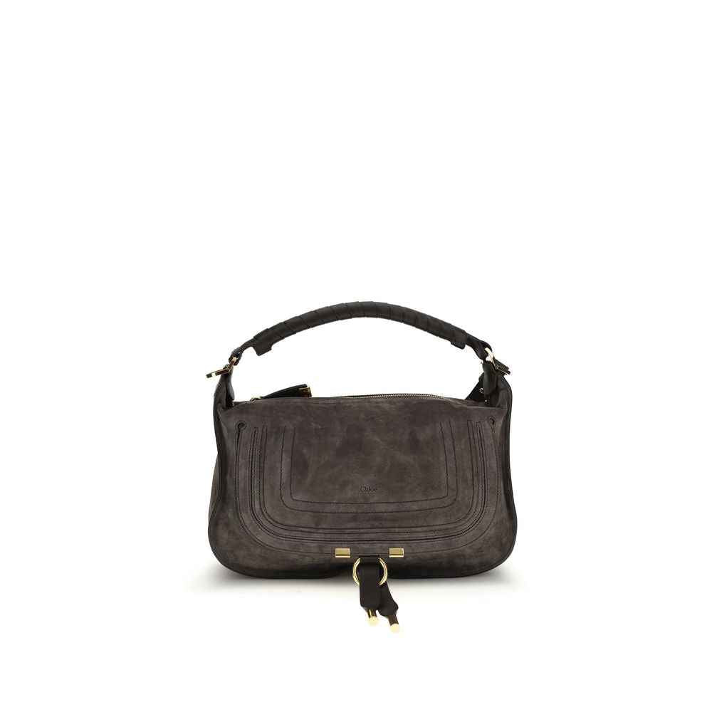 Chloé Small Marcie Shoulder Bag, dark gray suede, gold hardware, front view