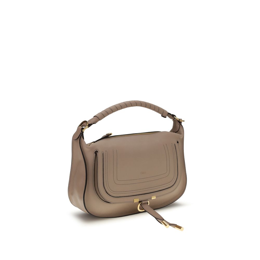 Chloé Small Marcie leather taupe shoulder bag, gold hardware, front view