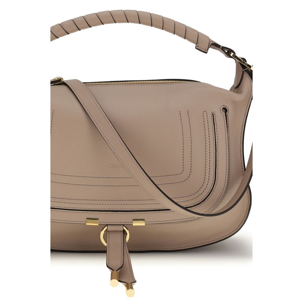 Chloé Small Marcie Shoulder Bag, beige leather with gold hardware, front view