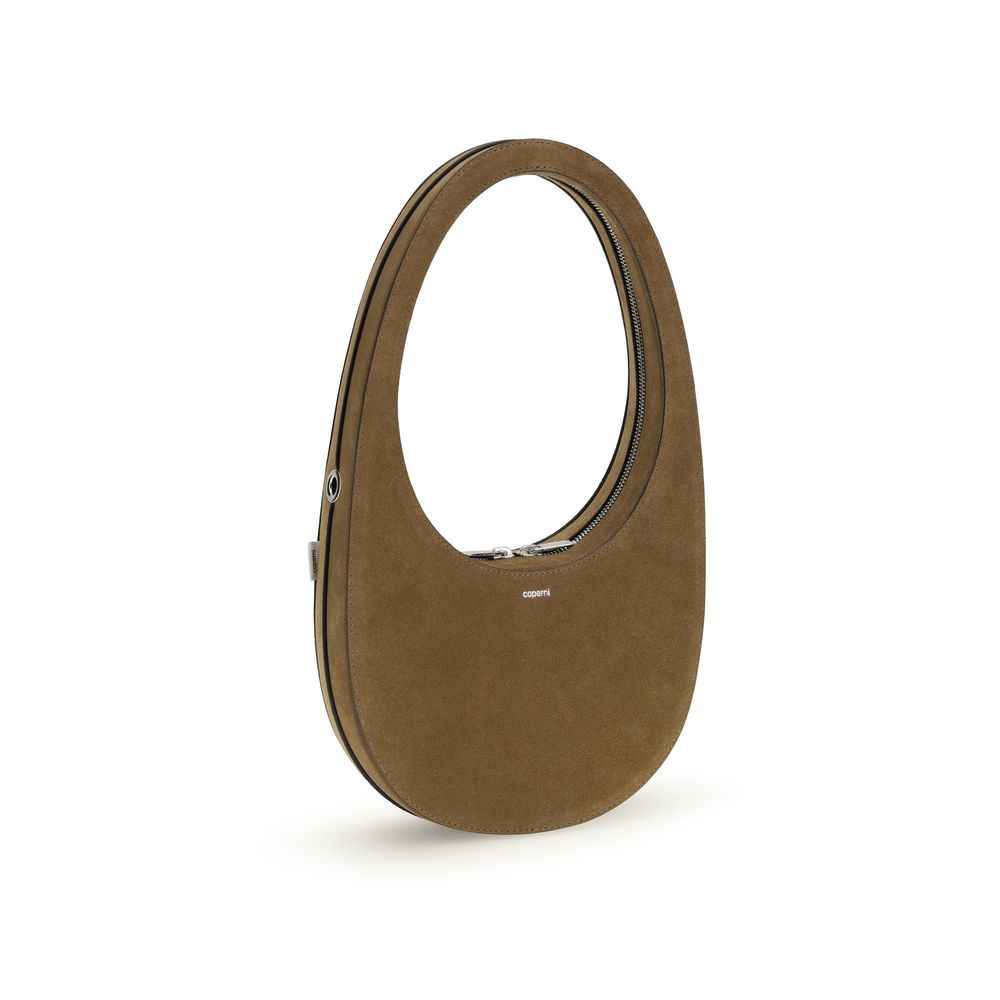 Coperni Swipe brown suede shoulder bag oval opening front view
