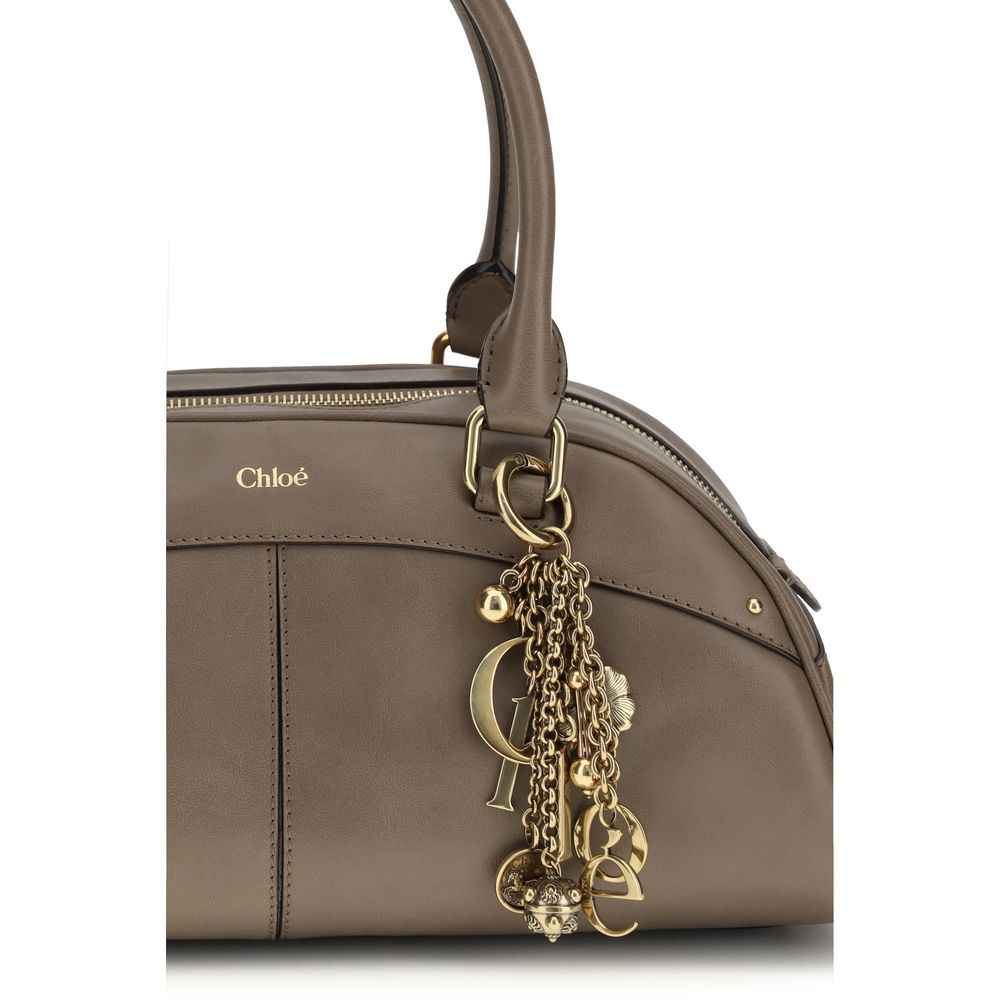 Chloé Bowling Handbag gray calf leather with gold-tone hardware front view